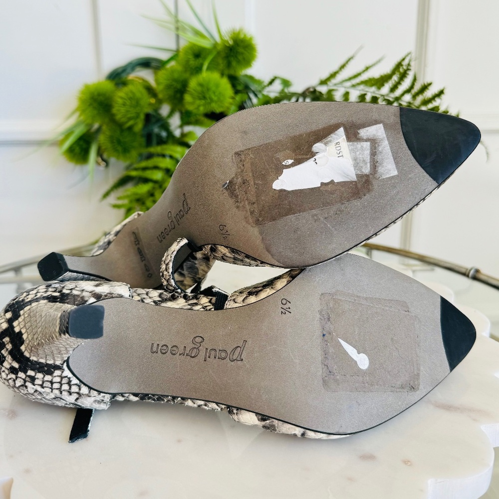 Worn once! Paul Green Valletta Point Toe Pump Heel Leather Snake Print Strap - Picture 9 of 9